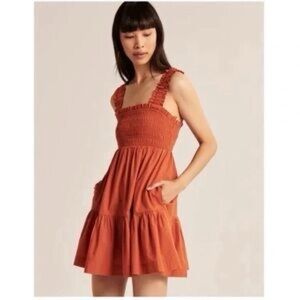 Abercrombie & Fitch Smocked Sundress with Pockets Burnt Orange